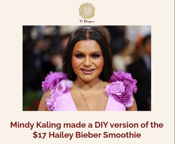  MINDY KALING MADE A DIY VERSION OF THE $17 HAILEY BIEBER SMOOTHIE.